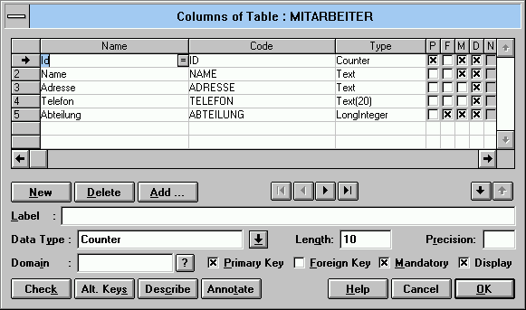 S-Designor: column definition